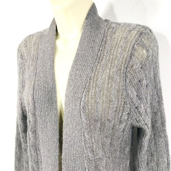 BANANA REPUBLIC Open Front Cardigan Sweater Sz M Silver Gray Cable Knit Mohair - Picture 2 of 12